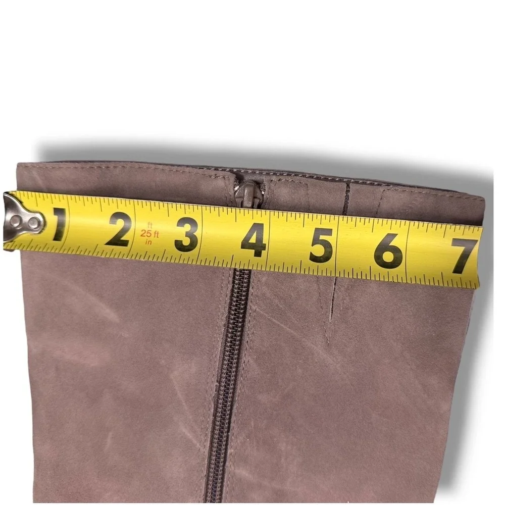 Antonio Melani Taupe Suede Knee High Boots with Gold Buckle Accent Size 6M